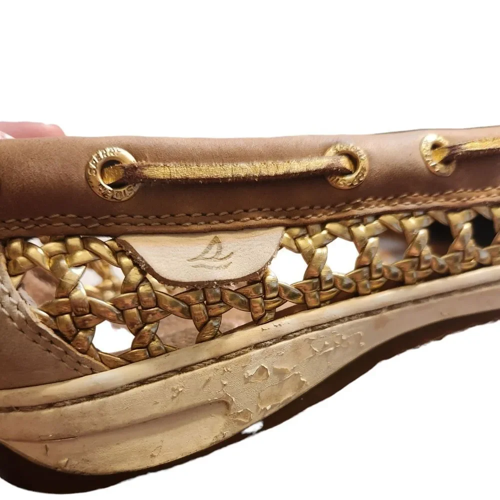 Sperry Top Siders Shoes Beige Gold Womens Size 7M